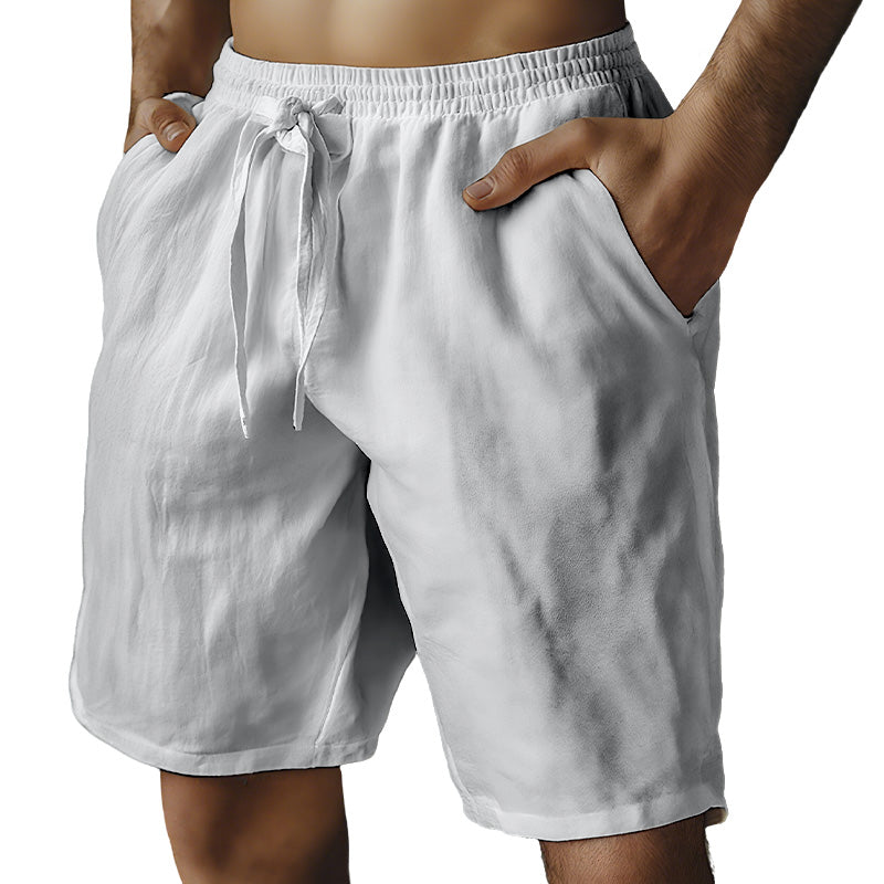 (S-3XL)🌿Men's Elastic Drawstring Solid Cotton Linen Shorts