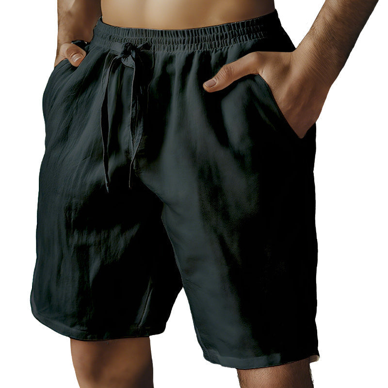 (S-3XL)🌿Men's Elastic Drawstring Solid Cotton Linen Shorts