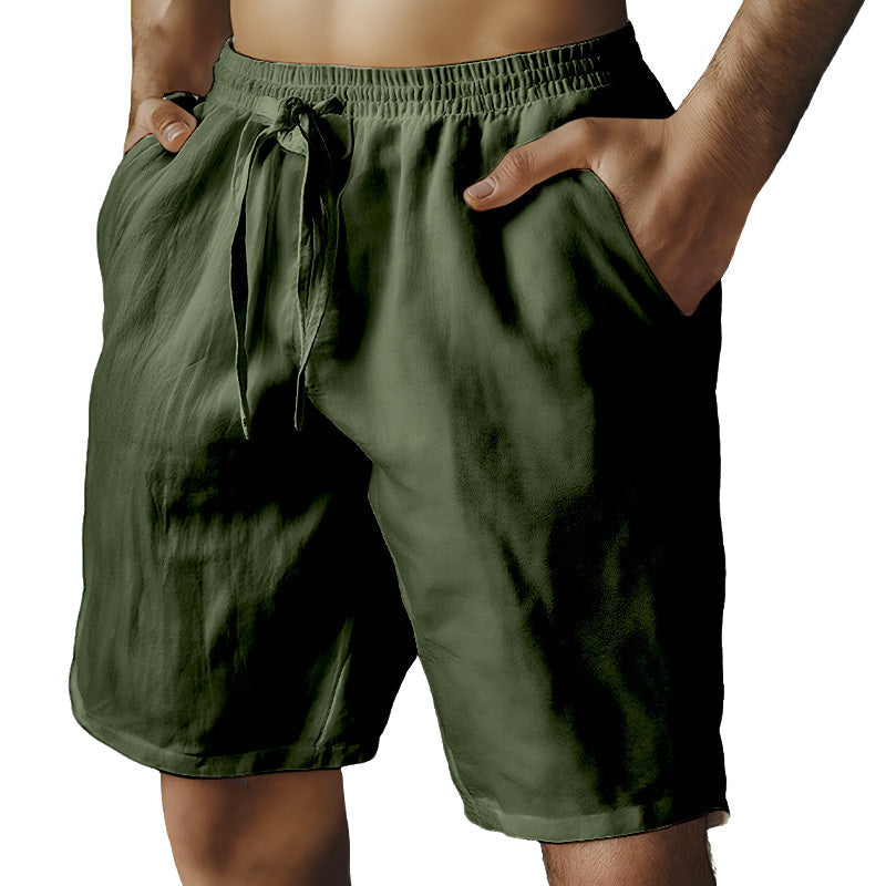 (S-3XL)🌿Men's Elastic Drawstring Solid Cotton Linen Shorts