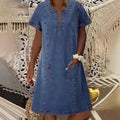 👗 40% OFF NOW!✨ Women's Denim Dress – V-Neck & Short Sleeve – Casual Summer Style – Comfortable & Versatile Jean Dress 👖
