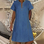👗 40% OFF NOW!✨ Women's Denim Dress – V-Neck & Short Sleeve – Casual Summer Style – Comfortable & Versatile Jean Dress 👖