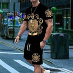 👕 50% OFF NOW! 👑 Men's Gold Crest Print T-Shirt & Shorts Set – Stylish. breathable & perfect for casual summer days or sporty looks 🩳