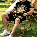 👕 50% OFF NOW! 👑 Men's Gold Crest Print T-Shirt & Shorts Set – Stylish. breathable & perfect for casual summer days or sporty looks 🩳