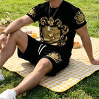 👕 50% OFF NOW! 👑 Men's Gold Crest Print T-Shirt & Shorts Set – Stylish. breathable & perfect for casual summer days or sporty looks 🩳