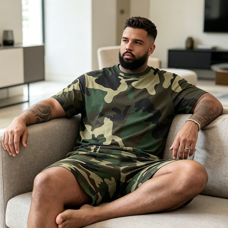 🌿40% OFF！🌲Men's Camouflage Print T-Shirt & Shorts Set