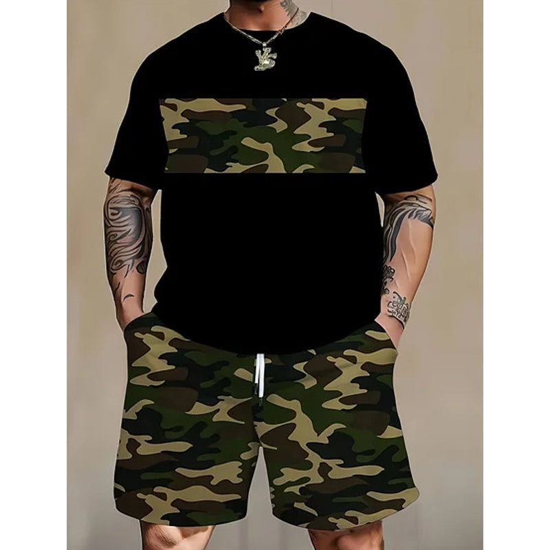 🌿40% OFF！🌲Men's Camouflage Print T-Shirt & Shorts Set