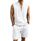 👕Men's Linen Sleeveless Lace-Up Top & Shorts Set🌿