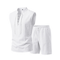 👕Men's Linen Sleeveless Lace-Up Top & Shorts Set🌿