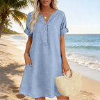 🏖️50% OFF!👗Women's V-Neck Tunic Dress – Relaxed Fit. Pockets & Breathable