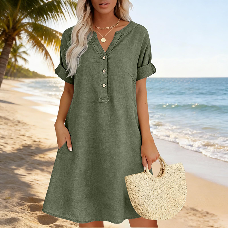 🏖️50% OFF!👗Women's V-Neck Tunic Dress – Relaxed Fit. Pockets & Breathable