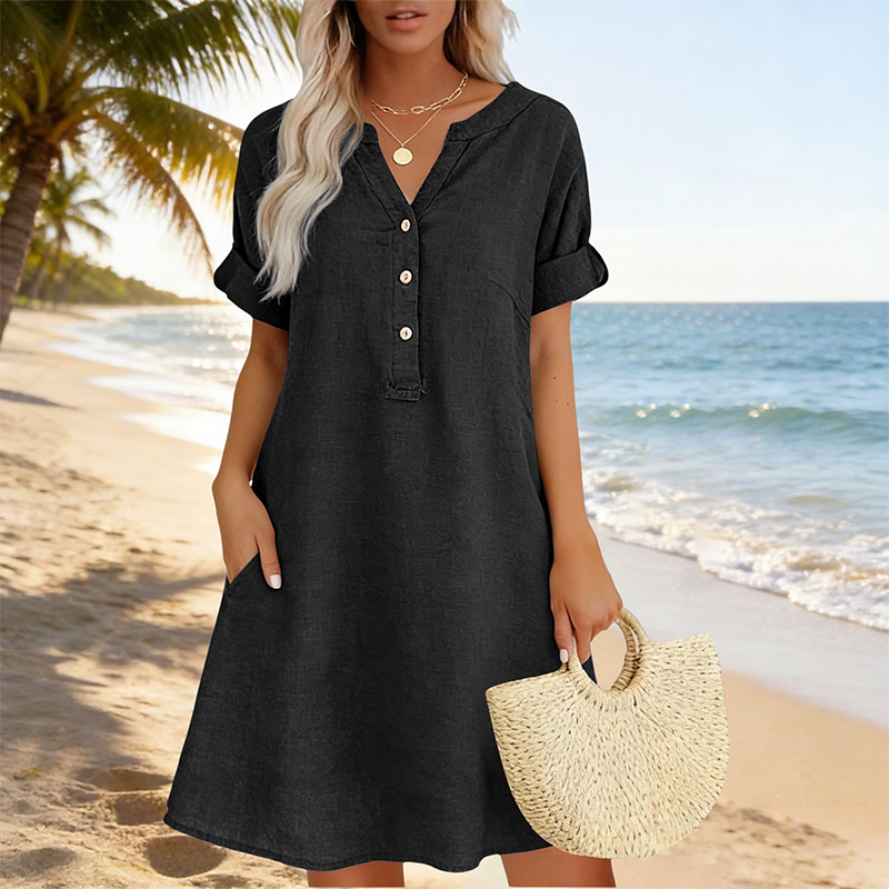 🏖️50% OFF!👗Women's V-Neck Tunic Dress – Relaxed Fit. Pockets & Breathable