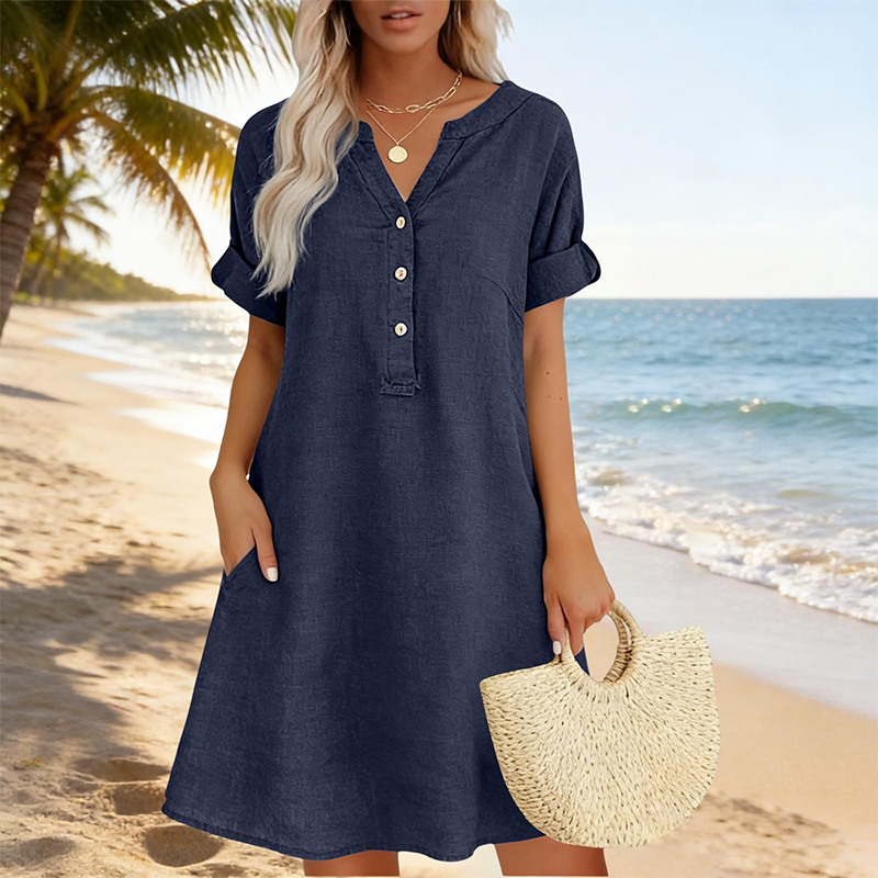 🏖️50% OFF!👗Women's V-Neck Tunic Dress – Relaxed Fit. Pockets & Breathable