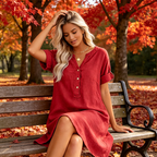 🏖️50% OFF!👗Women's V-Neck Tunic Dress – Relaxed Fit. Pockets & Breathable