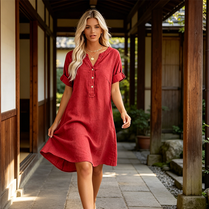 🏖️50% OFF!👗Women's V-Neck Tunic Dress – Relaxed Fit. Pockets & Breathable