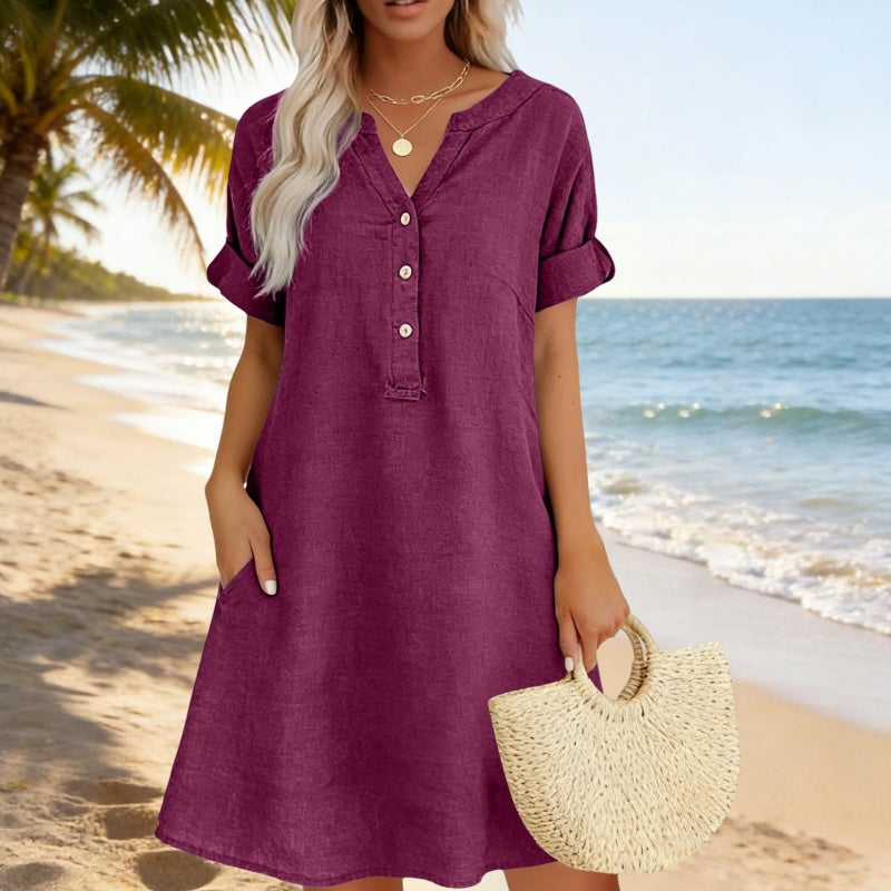 🏖️50% OFF!👗Women's V-Neck Tunic Dress – Relaxed Fit. Pockets & Breathable