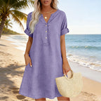 🏖️50% OFF!👗Women's V-Neck Tunic Dress – Relaxed Fit. Pockets & Breathable