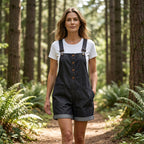 👖 LIMITED-TIME 50% OFF! 🌸 Retro Solid Color Romper with Adjustable Straps – Button-Front. Large Pockets. Relaxed Fit ✨