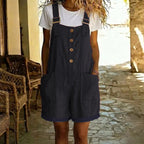 👖 LIMITED-TIME 50% OFF! 🌸 Retro Solid Color Romper with Adjustable Straps – Button-Front. Large Pockets. Relaxed Fit ✨