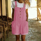 👖 LIMITED-TIME 50% OFF! 🌸 Retro Solid Color Romper with Adjustable Straps – Button-Front. Large Pockets. Relaxed Fit ✨