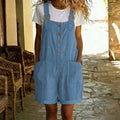 👖 LIMITED-TIME 50% OFF! 🌸 Retro Solid Color Romper with Adjustable Straps – Button-Front. Large Pockets. Relaxed Fit ✨