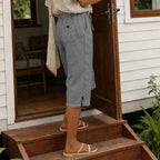 Women's Casual Cropped Pants with Button Detail
