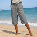 Women's Casual Cropped Pants with Button Detail