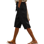 Women's Casual Cropped Pants with Button Detail