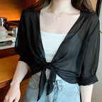 ⏳Limited-time 50% off⏰Women's Chiffon Tie-Front Top – Summer Layering Essential 🍃