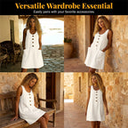 🌸Women's Solid Color U-Neck Sleeveless Cotton Linen Dress - Lightweight. Breezy & Ridiculously Comfy 💛