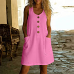 🌸Women's Solid Color U-Neck Sleeveless Cotton Linen Dress - Lightweight. Breezy & Ridiculously Comfy 💛