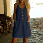 🌸Women's Solid Color U-Neck Sleeveless Cotton Linen Dress - Lightweight. Breezy & Ridiculously Comfy 💛