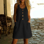 🌸Women's Solid Color U-Neck Sleeveless Cotton Linen Dress - Lightweight. Breezy & Ridiculously Comfy 💛