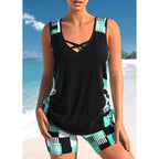 🏖️ 50% OFF! ✨ Sporty Two-Piece Bathing Suit – Criss-Cross Neck. Boy Shorts. Quick-Dry 🏄‍♀️