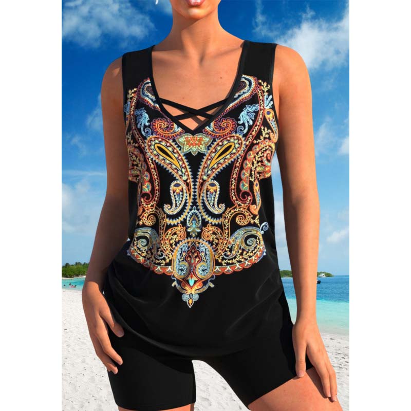 🏖️ 50% OFF! ✨ Sporty Two-Piece Bathing Suit – Criss-Cross Neck. Boy Shorts. Quick-Dry 🏄‍♀️