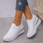 Women's Rhinestone Mesh Slip-On Wedge Sneakers