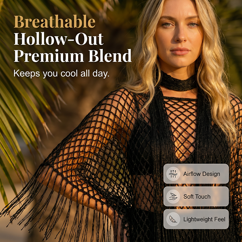 🏆 Last Day Special Price £9.99! 💐Summer Metallic Crochet Cover-Up – Lightweight. Flowy & Effortlessly Stylish summer outfit