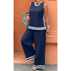👗 50% OFF NOW! 🌸 Women's Sleeveless Top & Wide-Leg Pants Suit – Lace Trim. Flowy & 2-Piece Elegant Set – Perfect for Summer Days ☀️