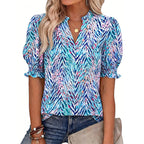 🌸 50% OFF NOW! 🌸Women's Boho V-Neck Puff Sleeve Blouse | Floral Print Dressy Casual Top for Office & Weekend Wear