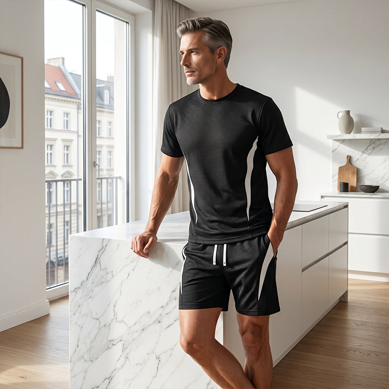 🔥50% OFF!🔥 Men's Waffle Knit T-Shirt & Shorts Set ✈️Free Shipping