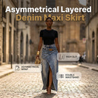 Women's Layered Waist Denim Maxi Skirt