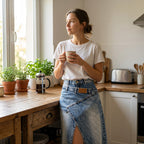 Women's Layered Waist Denim Maxi Skirt
