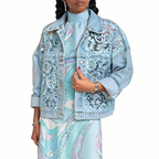 Women's Loose Floral Lace Patchwork Denim Jacket