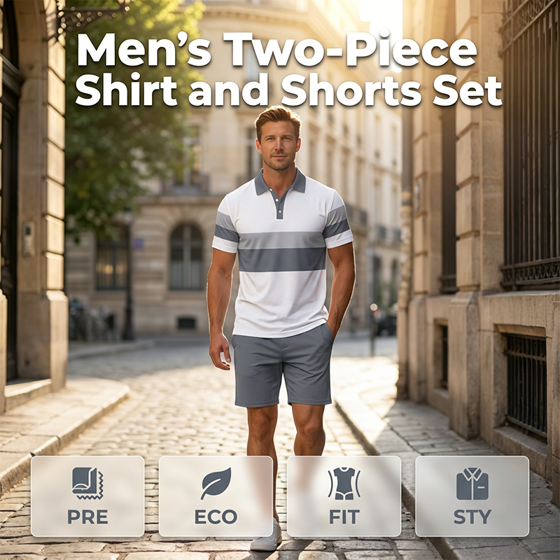 🔥Men's Short Sleeve Casual Set. Summer Beach Fashion Sport Wear. Plaid Pattern. Slim-Fitting. Above the Knee