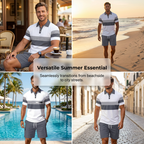 🔥Men's Short Sleeve Casual Set. Summer Beach Fashion Sport Wear. Plaid Pattern. Slim-Fitting. Above the Knee