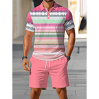 🔥Men's Short Sleeve Casual Set. Summer Beach Fashion Sport Wear. Plaid Pattern. Slim-Fitting. Above the Knee