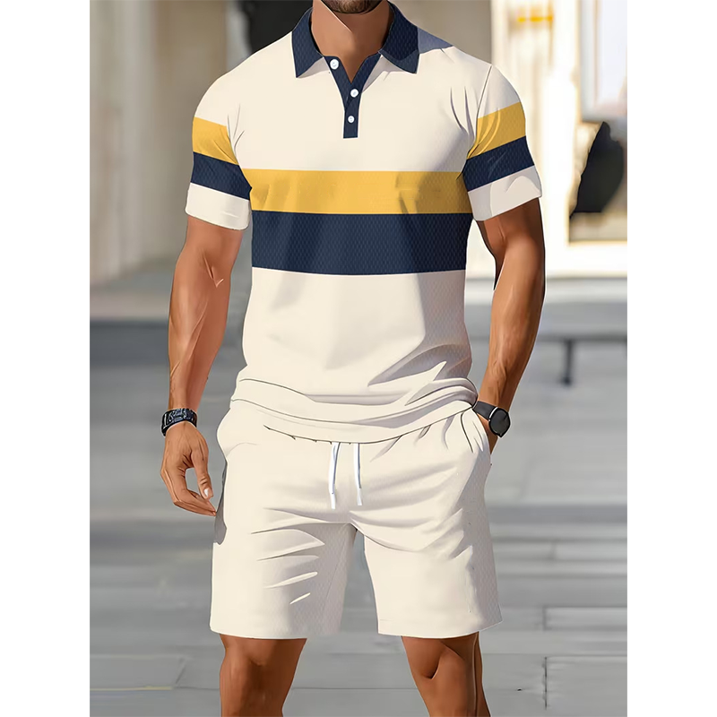 🔥Men's Short Sleeve Casual Set. Summer Beach Fashion Sport Wear. Plaid Pattern. Slim-Fitting. Above the Knee