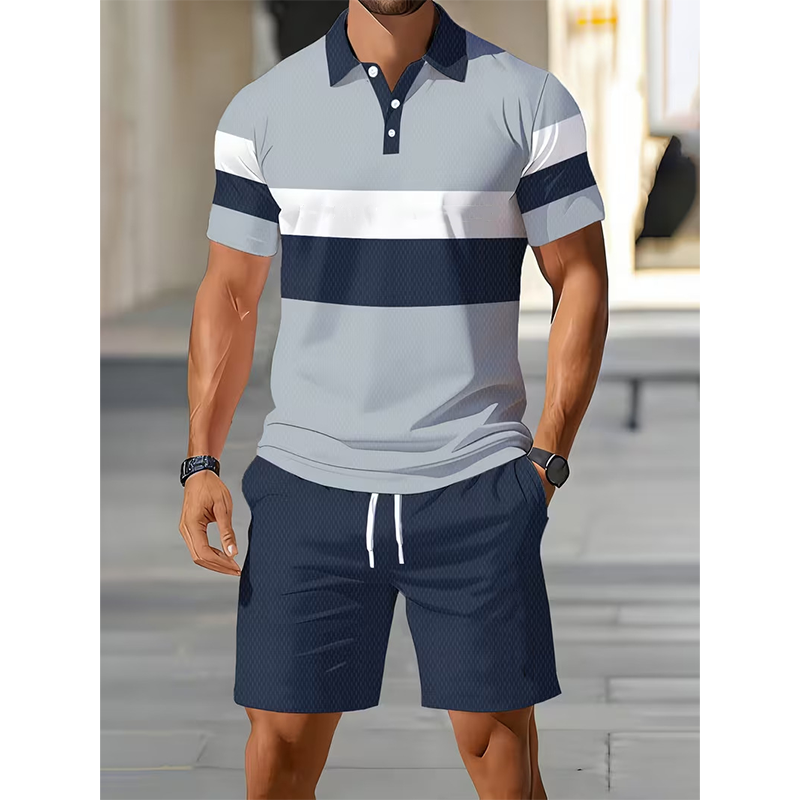 🔥Men's Short Sleeve Casual Set. Summer Beach Fashion Sport Wear. Plaid Pattern. Slim-Fitting. Above the Knee