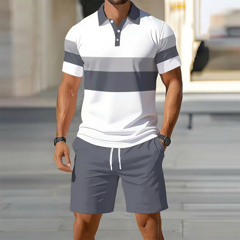 🔥Men's Short Sleeve Casual Set. Summer Beach Fashion Sport Wear. Plaid Pattern. Slim-Fitting. Above the Knee