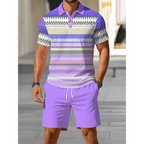 🔥Men's Short Sleeve Casual Set. Summer Beach Fashion Sport Wear. Plaid Pattern. Slim-Fitting. Above the Knee