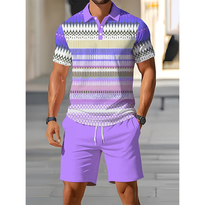 🔥Men's Short Sleeve Casual Set. Summer Beach Fashion Sport Wear. Plaid Pattern. Slim-Fitting. Above the Knee